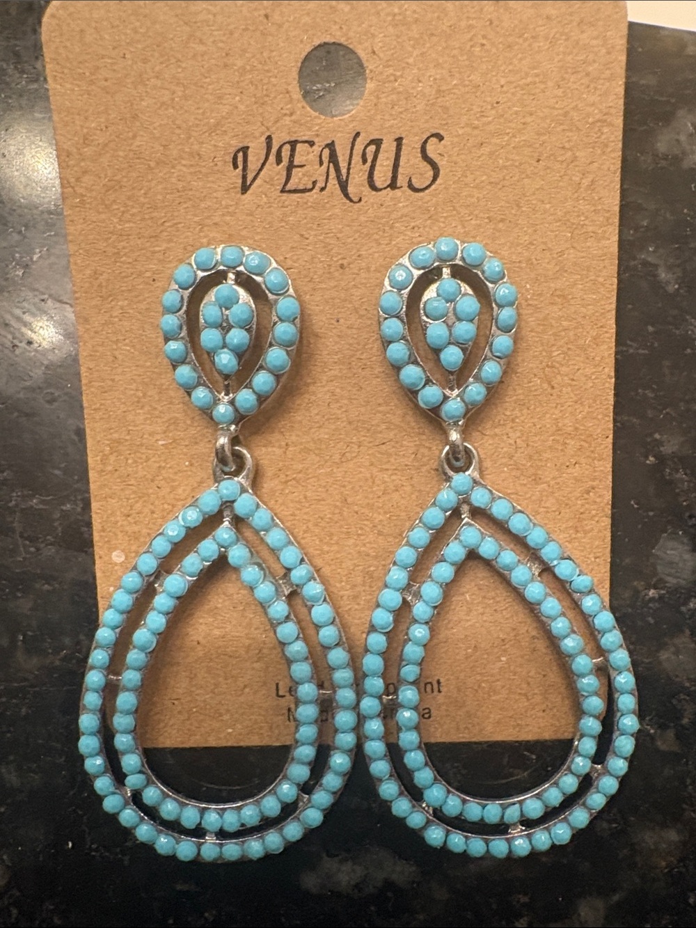 VENUS Blue Beaded Double Teardrop Dangle Earrings